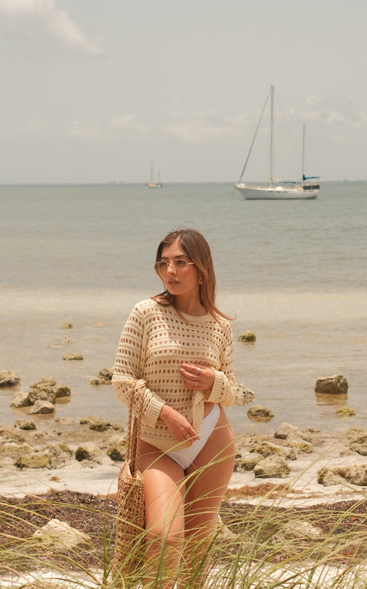 Amalfitana - Round Neck Openwork Knit Cover Up